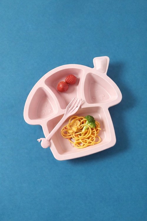 Icon Beauty Mushroom Dinner Plate Εκπαιδευτικό Σετ Παιδικό Πιάτο με 4 Θήκες Φαγητού Ροζ Παστέλ - Περιέχει 1 Πιρούνι, 1 Κουτάλι και 1 Σετ Τσοπστικς (Limited Edition)